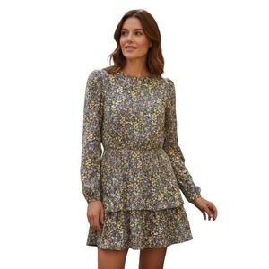 Zara Floral Long Sleeve Tiered Ruffle Boho Mini Dress XS EUC